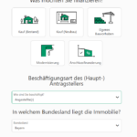 Screenshot vom Auswahltool zum Finanzierungswunsch vom Antrag der Baufinanzierung über die PSD-Bank Nuernberg