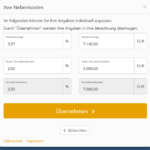 Screenshot von Ausfuelltabelle zu den Nebenkosten vom Antrag der Baufinanzierung über die PSD-Bank Nuernberg