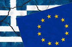 Schulden von Griechenland bei anderen Euro-Staaten Flaggen von Griechenland und Eurozone