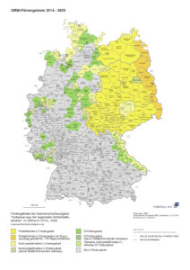 Deutschlandkarte mit farblich gekennzeichneten Fördergebieten je nach Förderstufe