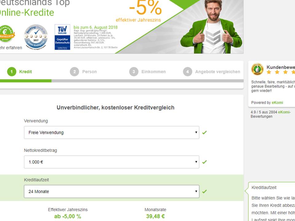 Screenshot von smava-Website