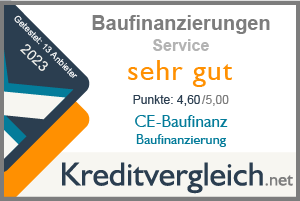 Testsiegel für die Kategorie Service: sehr gut für CE-Baufinanz Baufinanzierung