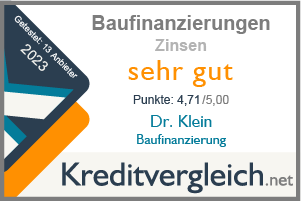 Testsiegel für die Kategorie Baufinanzierung Zinsen: sehr gut für Dr. Klein