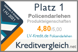 Testsiegel für die Kategorie Produkteigenschaften: 1. Platz für LV-Kredit.de Policendarlehen