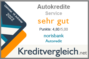 Testsiegel für die Kategorie Service: Auszeichnung sehr gut Serivce für norisbank Autokredit