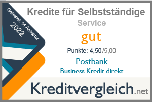 Testsiegel für die Kategorie Service: Auszeichnung gut für Postbank Business Kredit direkt