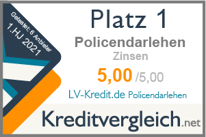 Testsiegel für die Kategorie Zinsen: 1. Platz für LV-Kredit.de Policendarlehen