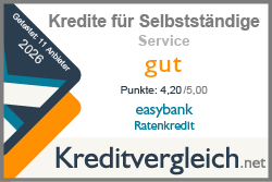 Testsiegel-Kredit fuer Selbststaendige-2026-Service-gut-easy-Bank-Ratenkredit